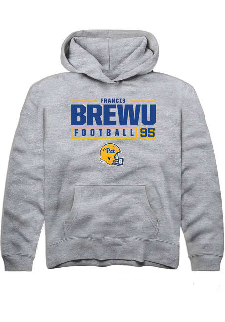 Francis Brewu Rally Youth Grey Pitt Panthers NIL Stacked Box Long Sleeve Hooded Sweatshirt