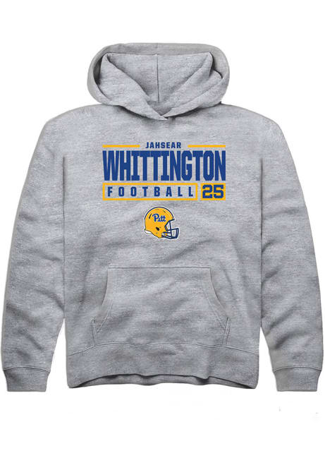 Jahsear Whittington Rally Youth Grey Pitt Panthers NIL Stacked Box Long Sleeve Hooded Sweatshirt