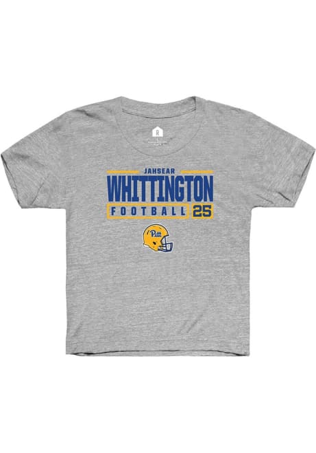 Jahsear Whittington Rally Youth Grey Pitt Panthers NIL Stacked Box Short Sleeve T-Shirt