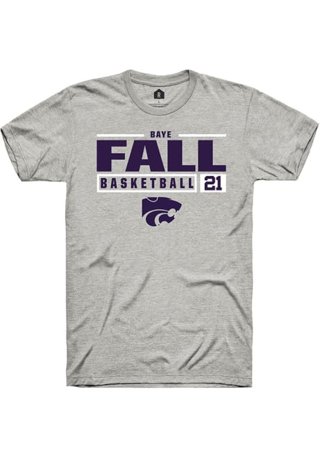 Baye Fall Ash K-State Wildcats NIL Stacked Box Short Sleeve T Shirt