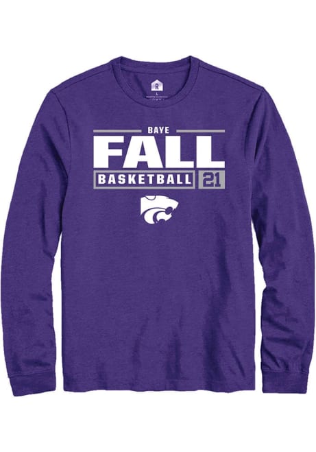 Baye Fall Rally Mens Purple K-State Wildcats NIL Stacked Box Tee