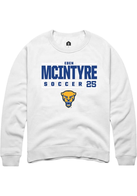 Eben McIntyre Rally Mens White Pitt Panthers NIL Stacked Box Crew Sweatshirt