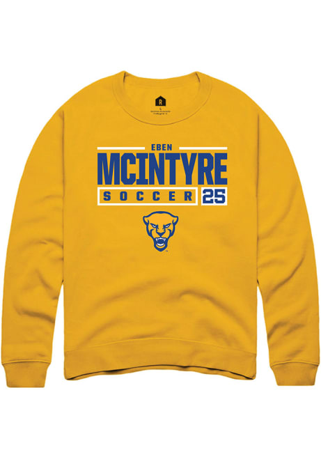 Eben McIntyre Rally Mens Gold Pitt Panthers NIL Stacked Box Crew Sweatshirt