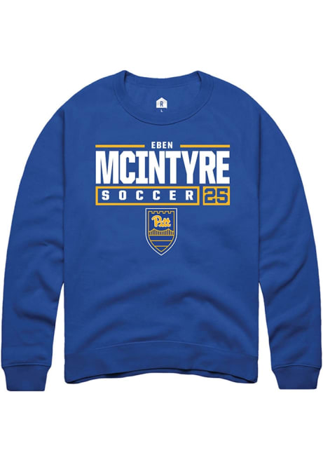 Eben McIntyre Rally Mens Blue Pitt Panthers NIL Stacked Box Crew Sweatshirt