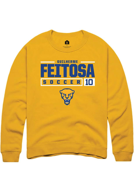 Guilherme Feitosa Rally Mens Gold Pitt Panthers NIL Stacked Box Crew Sweatshirt