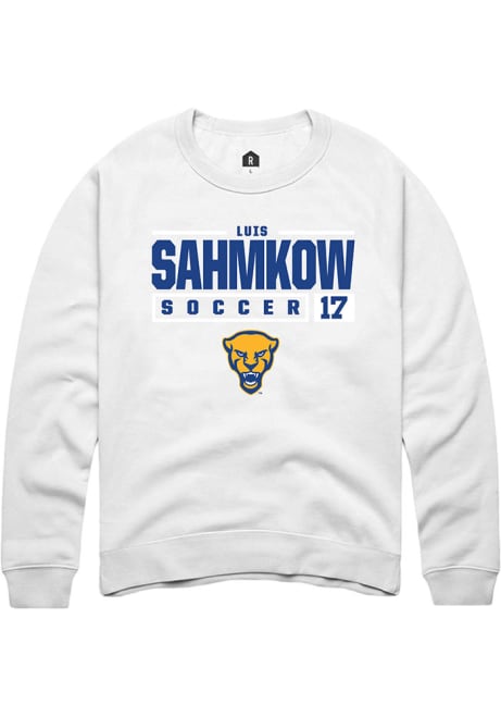 Luis Sahmkow Rally Mens White Pitt Panthers NIL Stacked Box Crew Sweatshirt