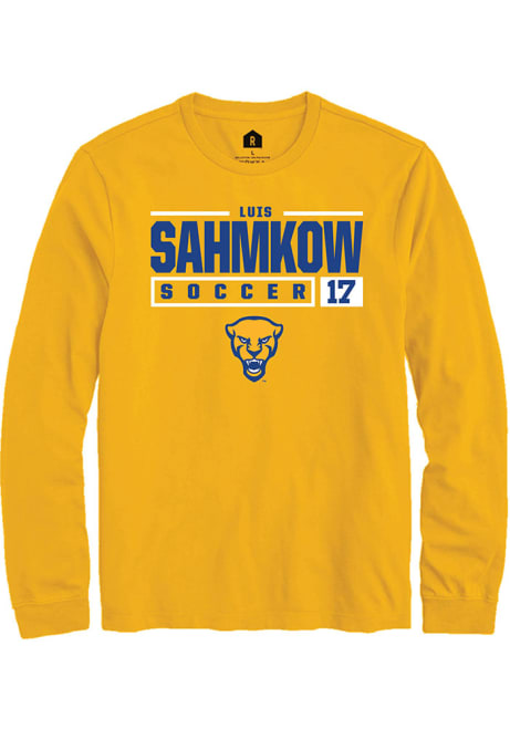 Luis Sahmkow Rally Mens Gold Pitt Panthers NIL Stacked Box Tee