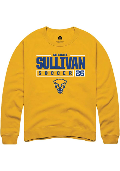 Michael Sullivan Rally Mens Gold Pitt Panthers NIL Stacked Box Crew Sweatshirt