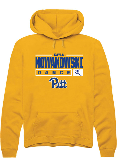 Kayla Nowakowski Rally Mens Gold Pitt Panthers NIL Stacked Box Hooded Sweatshirt