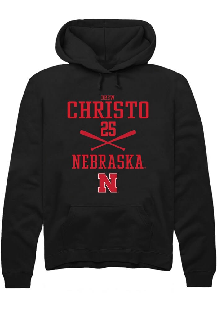 Drew Christo Mens BLACK Nebraska Cornhuskers NIL Sport Icon Hoodie