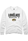 Main image for Eric Lovelace  Rally Missouri Tigers Mens White NIL Stacked Box Long Sleeve Crew Sweatshirt