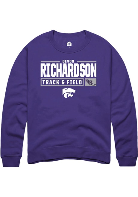 Devon Richardson Rally Mens Purple K-State Wildcats NIL Stacked Box Crew Sweatshirt