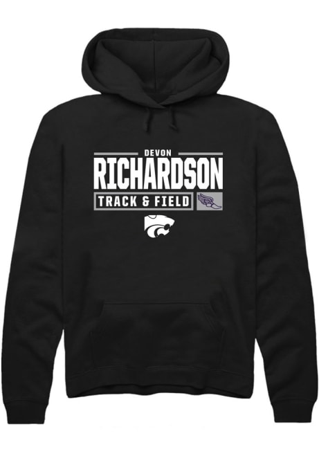 Devon Richardson Rally Mens Black K-State Wildcats NIL Stacked Box Hooded Sweatshirt