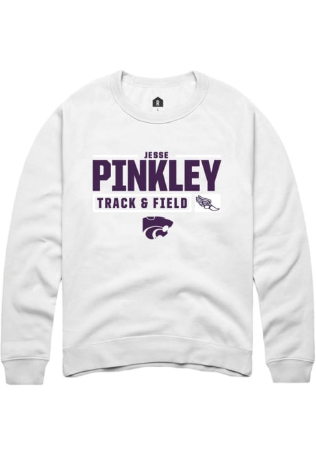 Jesse Pinkley Rally Mens White K-State Wildcats NIL Stacked Box Crew Sweatshirt