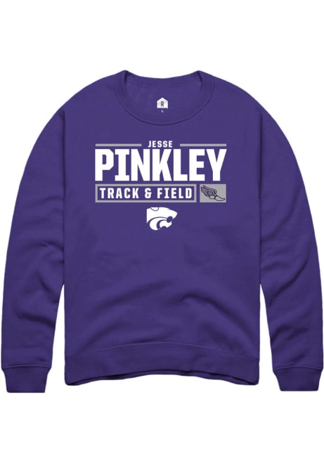Jesse Pinkley Rally Mens Purple K-State Wildcats NIL Stacked Box Crew Sweatshirt