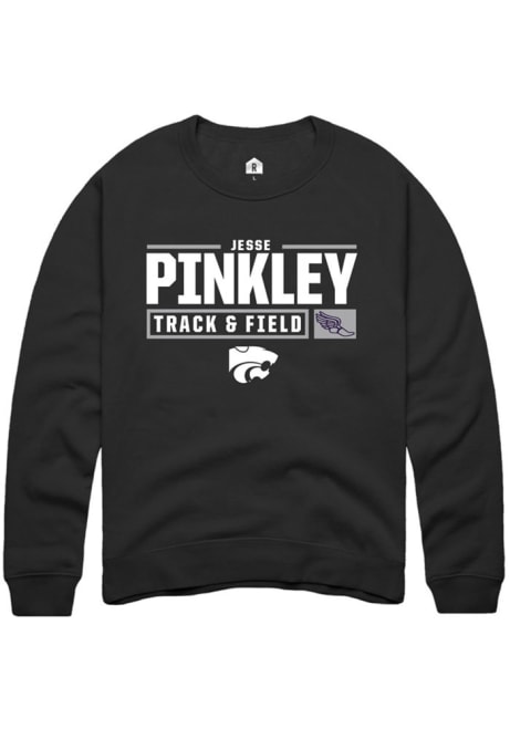 Jesse Pinkley Rally Mens Black K-State Wildcats NIL Stacked Box Crew Sweatshirt
