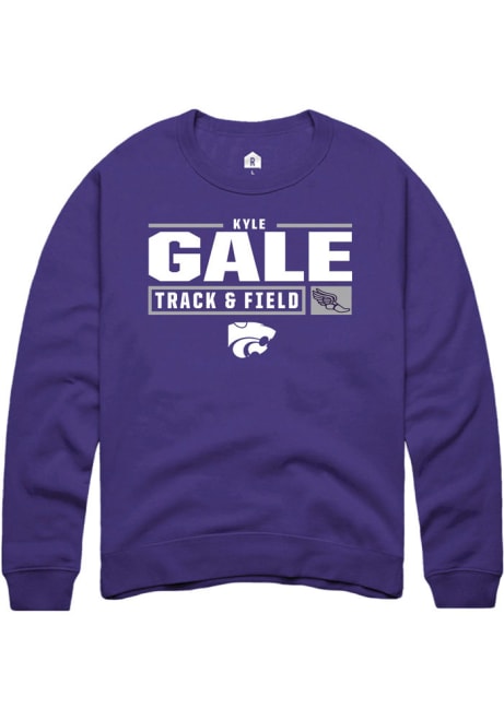 Kyle Gale Rally Mens Purple K-State Wildcats NIL Stacked Box Crew Sweatshirt