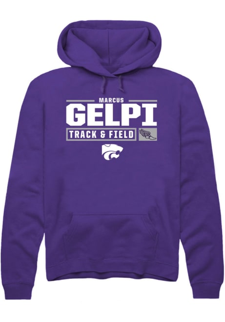 Marcus Gelpi Rally Mens Purple K-State Wildcats NIL Stacked Box Hooded Sweatshirt