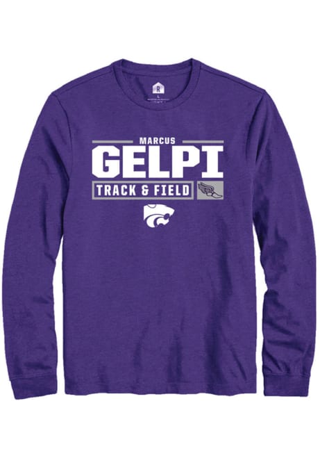 Marcus Gelpi Rally Mens Purple K-State Wildcats NIL Stacked Box Tee