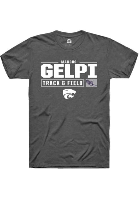 Marcus Gelpi Dark Grey K-State Wildcats NIL Stacked Box Short Sleeve T Shirt