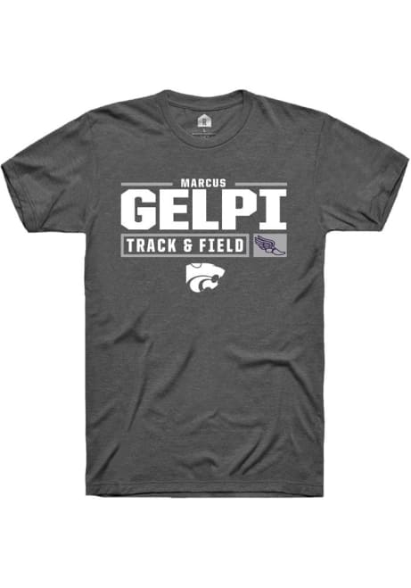 Marcus Gelpi Dark Grey K-State Wildcats NIL Stacked Box Short Sleeve T Shirt