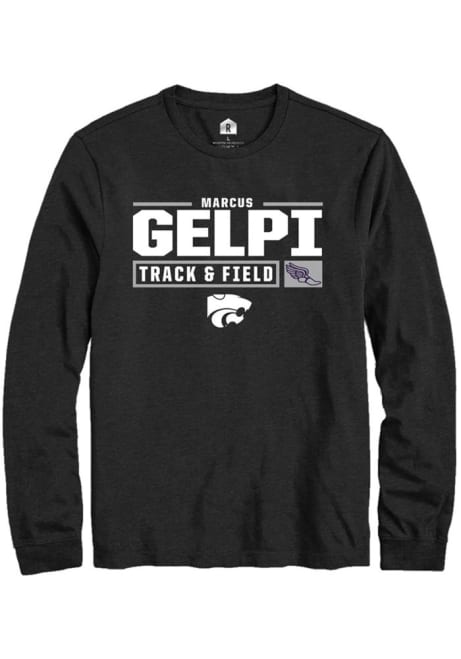 Marcus Gelpi Rally Mens Black K-State Wildcats NIL Stacked Box Tee