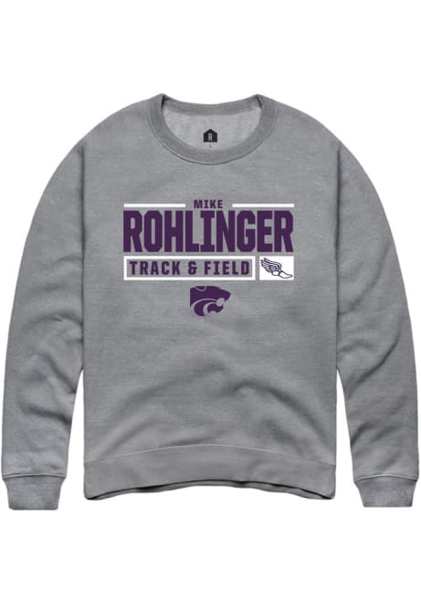 Mike Rohlinger Rally Mens Graphite K-State Wildcats NIL Stacked Box Crew Sweatshirt