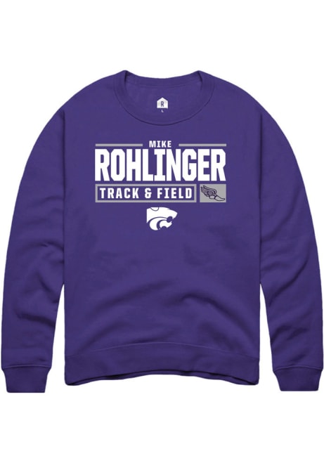 Mike Rohlinger Rally Mens Purple K-State Wildcats NIL Stacked Box Crew Sweatshirt