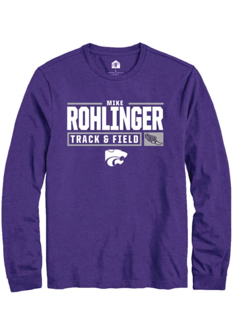 Mike Rohlinger Rally Mens Purple K-State Wildcats NIL Stacked Box Tee