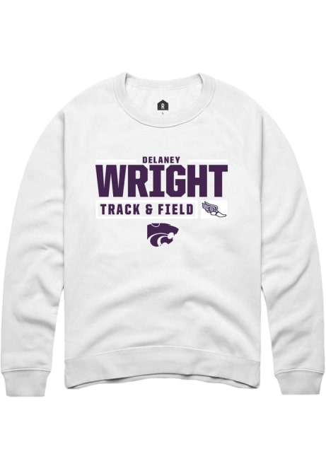 Delaney Wright Rally Mens White K-State Wildcats NIL Stacked Box Crew Sweatshirt