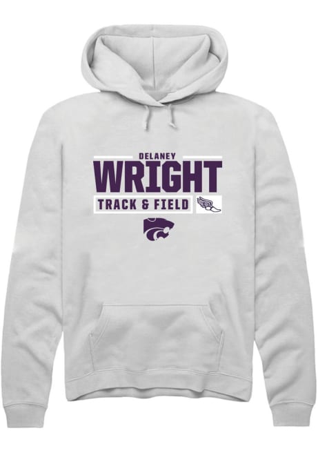 Delaney Wright Rally Mens White K-State Wildcats NIL Stacked Box Hooded Sweatshirt