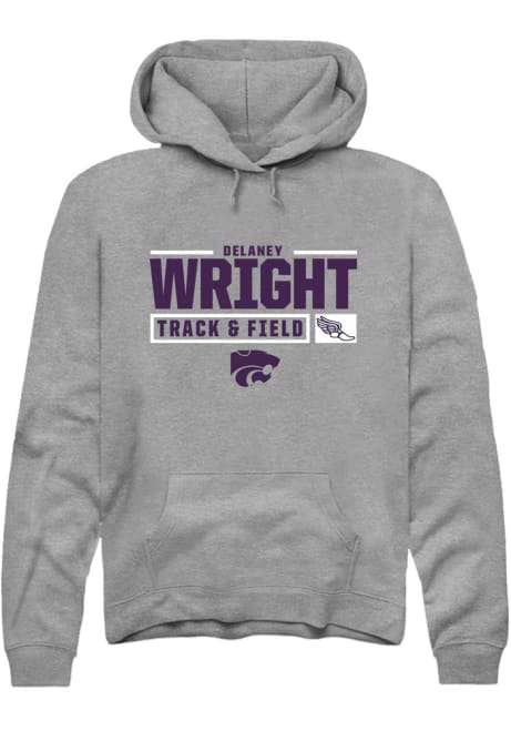 Delaney Wright Rally Mens Graphite K-State Wildcats NIL Stacked Box Hooded Sweatshirt