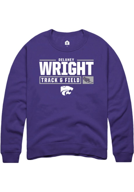 Delaney Wright Rally Mens Purple K-State Wildcats NIL Stacked Box Crew Sweatshirt