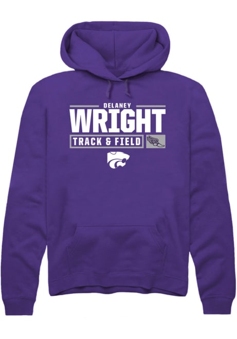 Delaney Wright Rally Mens Purple K-State Wildcats NIL Stacked Box Hooded Sweatshirt