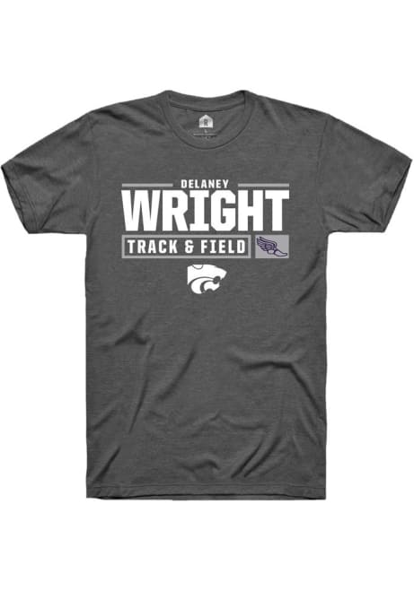 Delaney Wright Dark Grey K-State Wildcats NIL Stacked Box Short Sleeve T Shirt