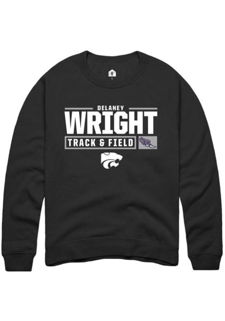 Delaney Wright Rally Mens Black K-State Wildcats NIL Stacked Box Crew Sweatshirt