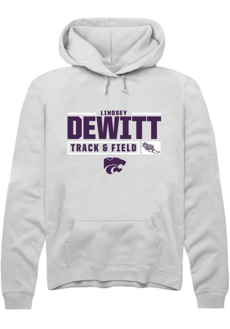 Lindsey DeWitt Rally Mens White K-State Wildcats NIL Stacked Box Hooded Sweatshirt