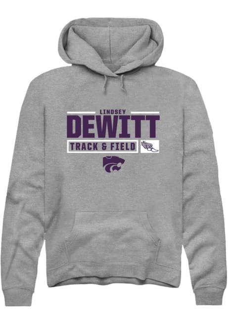 Lindsey DeWitt Rally Mens Grey K-State Wildcats NIL Stacked Box Hooded Sweatshirt