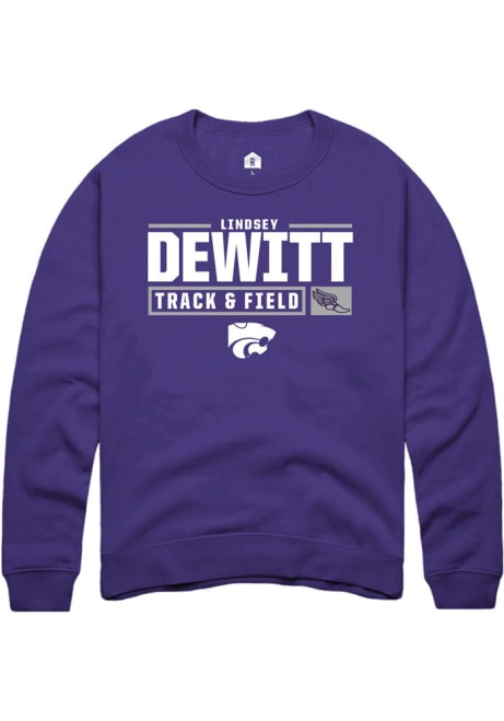 Lindsey DeWitt Rally Mens Purple K-State Wildcats NIL Stacked Box Crew Sweatshirt