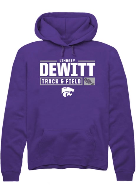 Lindsey DeWitt Rally Mens Purple K-State Wildcats NIL Stacked Box Hooded Sweatshirt