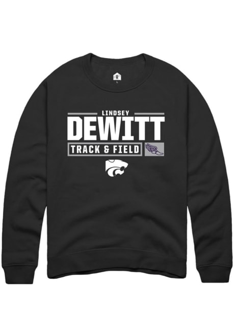 Lindsey DeWitt Rally Mens Black K-State Wildcats NIL Stacked Box Crew Sweatshirt