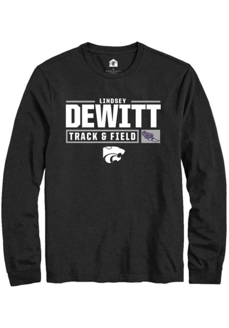 Lindsey DeWitt Rally Mens Black K-State Wildcats NIL Stacked Box Tee