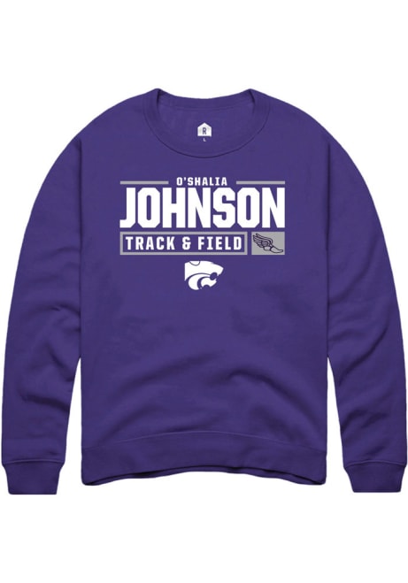 O'shalia Johnson Rally Mens Purple K-State Wildcats NIL Stacked Box Crew Sweatshirt