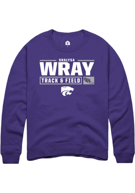 Shalysa Wray Rally Mens Purple K-State Wildcats NIL Stacked Box Crew Sweatshirt