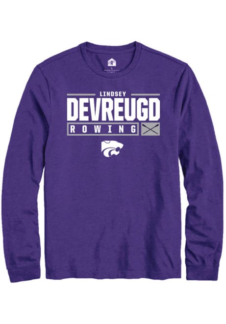 Lindsey DeVreugd Rally Mens Purple K-State Wildcats NIL Stacked Box Tee