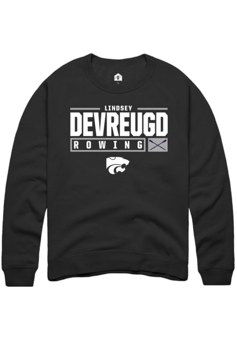 Lindsey DeVreugd Rally Mens Black K-State Wildcats NIL Stacked Box Crew Sweatshirt