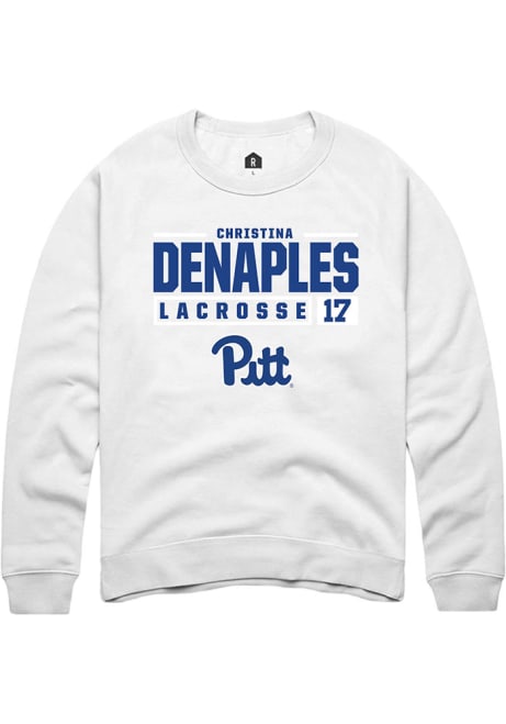 Christina DeNaples Rally Mens White Pitt Panthers NIL Stacked Box Crew Sweatshirt