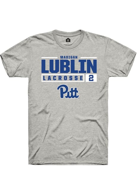 Madigan Lublin Ash Pitt Panthers NIL Stacked Box Short Sleeve T Shirt