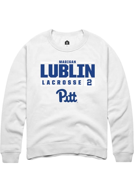 Madigan Lublin Rally Mens White Pitt Panthers NIL Stacked Box Crew Sweatshirt