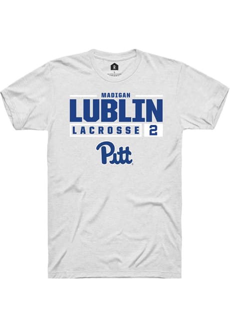 Madigan Lublin White Pitt Panthers NIL Stacked Box Short Sleeve T Shirt